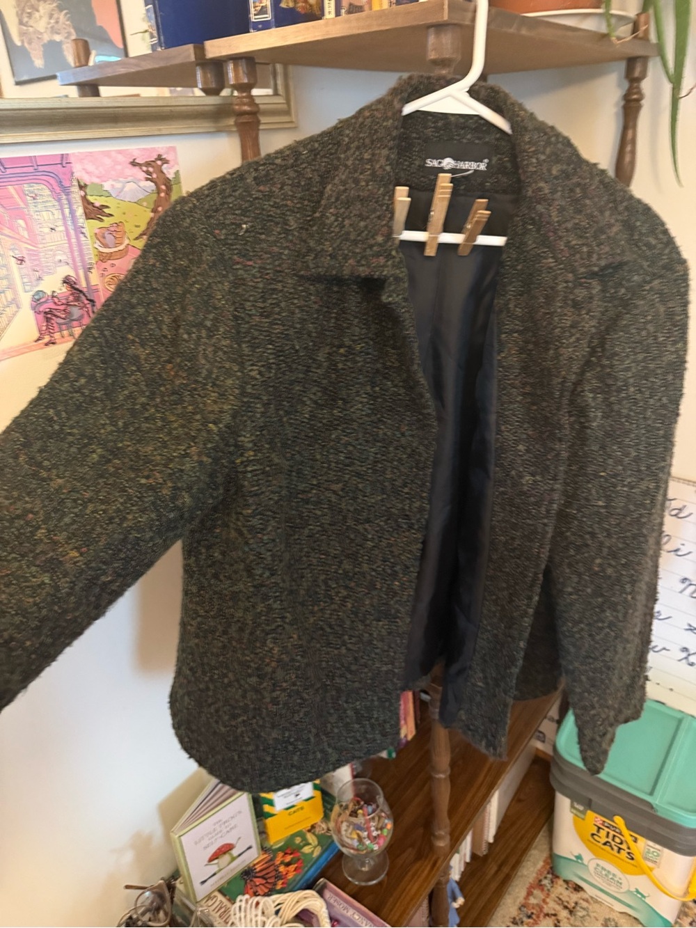 Sag Harbor Dark Green Tweed Pea Coat